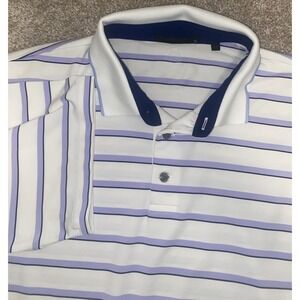 Greyson Performance Polo Men XL White/Purple Stretch Logo Prep Golfing Wolf Logo